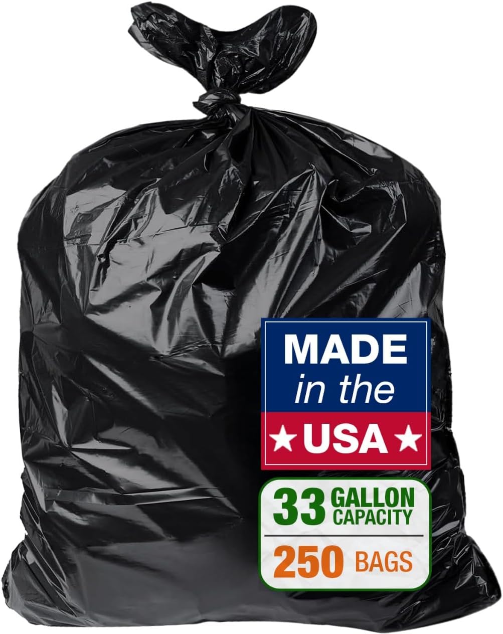 32-33 Gallon Black Trash Bags, Heavy-Duty | 32 x 38 | 250 Count Bulk Pack | Large, Durable & Tear-Resistant Garbage Bags for Home, Commercial, Construction & Outdoor Use