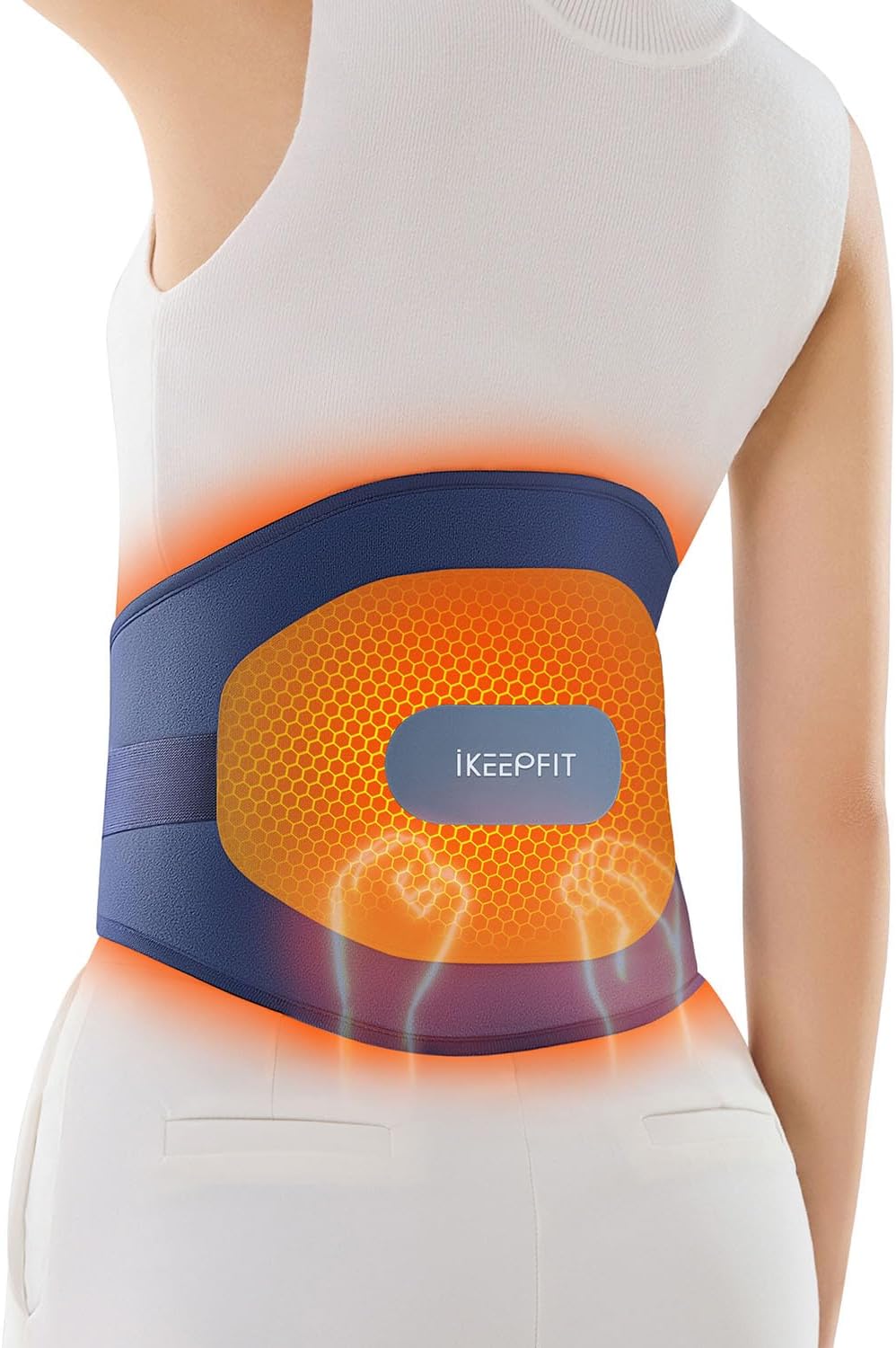 IKEEPFIT Heating Pad for Back Pain Relief: MAXwarm 3.0, Portable Cordless Heat Pad with Massager for Period Cramps, 8000mAh Large Battery, FSA Eligible HSA, Christmas Gift for Women Men 90-310 lbs