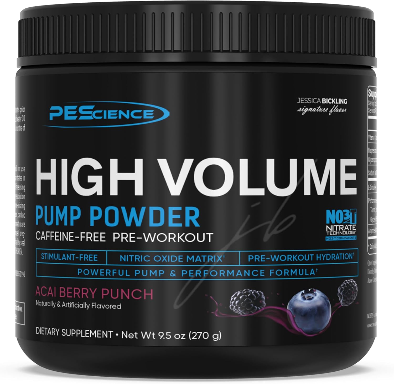 PEScience High Volume Stim-Free Pre Workout Pump Powder, Nitric Oxide Booster with L Citrulline & L Arginine Nitrate, Non-Stim Preworkout for Men and Women, 36 Scoops, Acai Berry Punch