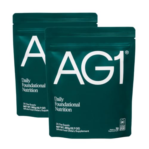 AG1 Greens Powder Supplement | Improve Gut Health | Multivitamin, Probiotic, Gluten Free, Vegan and Keto Friendly | 75 Vitamins (Athletic Greens) - 2 Pack, Classic Formula (30 Servings Per Pouch)