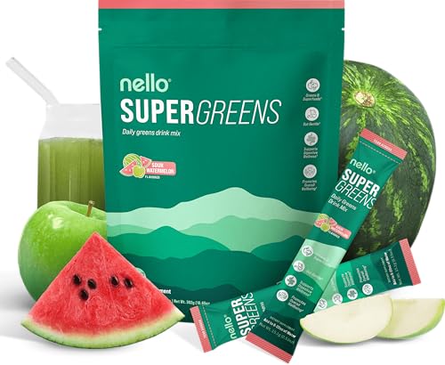 Supergreens Premium Superfood Greens Drink Mix w/Chlorella, Moringa, Spinach & Broccoli + Digestive Enzymes & Probiotic Blend -Nutrient-Packed Powder (Sour Watermelon 20 SRV, Travel Pack)