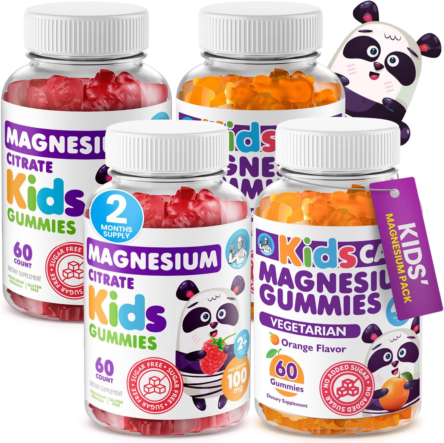 DR. MORITZ Calm Magnesium Gummies for Kids in Orange Flavor (120 Count) and Raspberry Flavor (120 Count) - Magnesium Citrate Supplements - No Sugar Added, Non-GMO