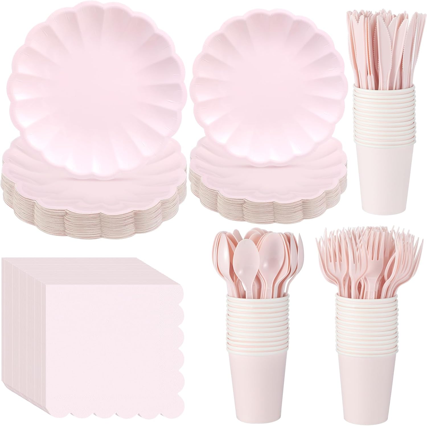 Newtay Light Pink Scalloped Paper Plates Set
