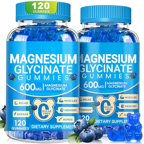 Magnesium Glycinate Gummies 600mg, Chewable Sugar Free Potassium Magnesium Gummies for Sleep, Body Support and Relaxation, Magnesium Supplements with Vitamin D, B6, and CoQ10 for Men & Women