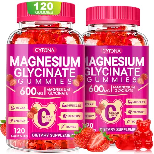 Magnesium Glycinate Gummies 600mg, Chewable Sugar Free Gummies with Magnesium Glycinate, Vitamin D, B6 and CoQ10 for Sleep, Relaxation, Brain and Muscle, 2 Pack