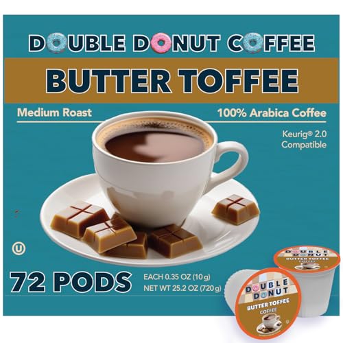 Double Donut Butter Toffee Flavored Coffee Pods, Medium Roast Coffee, Compatible with Keurig K Cups Brewers, 72 Count