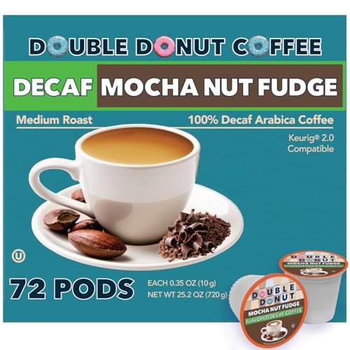 Double Donut Coffee Medium Roast Decaf Coffee Pods, Mocha Nut Fudge Flavored, for Keurig K-Cup Machines, 72 Single-Serve Capsules per Box