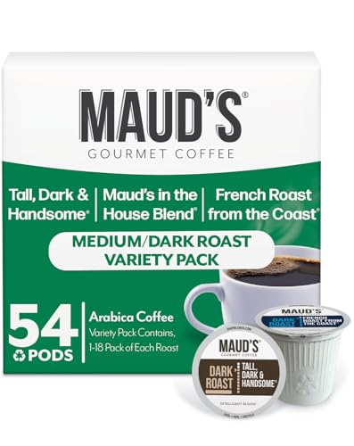 Maud's Dark Roast, Medium Roast & French Roast Coffee Pods Bundle, 54 ct, Recyclable Single Serve Pods  100% Arabica Coffee, Compatible with Keurig K Cups Maker