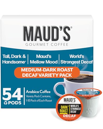Maud's Decaf Dark Roast and Decaf Medium Roast Coffee Pods Bundle, 54 ct, Decaffeinated Coffee in Recyclable Single Serve Pods  100% Arabica Coffee, Compatible with Keurig K Cups Maker