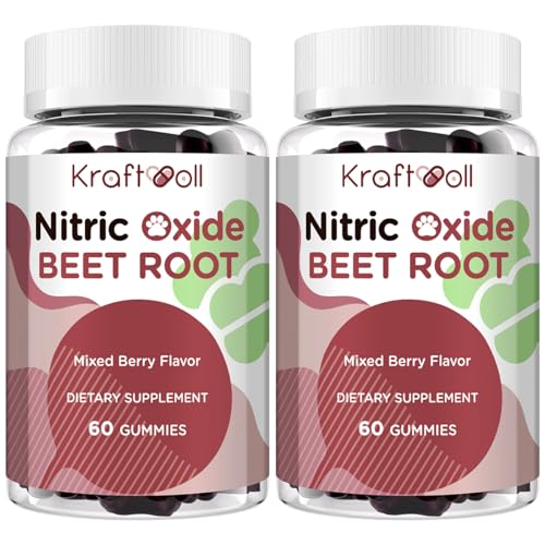 Nitric Oxide Beet Root Gummies  Sugar-Free Beet Chewables, Mixed Berry Flavor with Grapeseed Powder, Pomegranate, Vitamin C & B12  Nitric Oxide Supplements for Men  60 Gummies (2 Bottles)