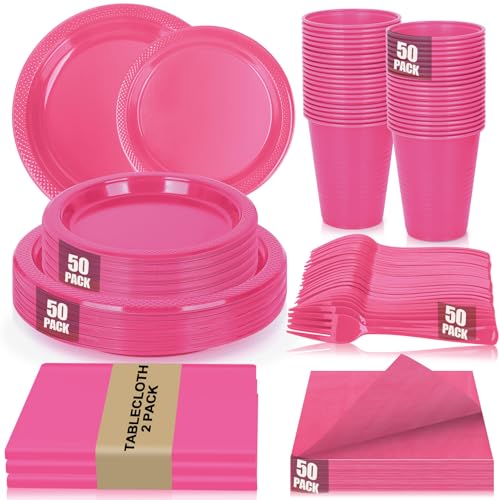 CLIYTICA Cerise Plastic Plates Set