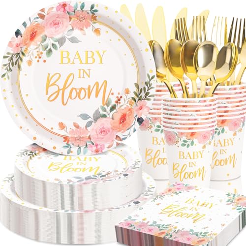 350 Pcs Baby in Bloom Baby Shower Plates and Napkins Sets