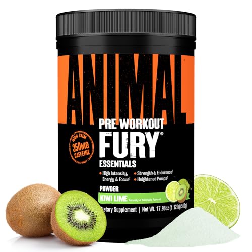Animal Fury Pre Workout Powder - Kiwi Lime, 350mg Caffeine, BCAA Amino Acids, 2g Beta Alanine, Citrulline & Tyrosine, Energy, Focus, Strength, Endurance, Preworkout for Men & Women, 30 Servings