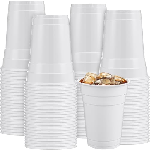 200 Pack Plastic Cups Bulk for Wedding Halloween Fall Party 16 oz Disposable Cups Stackable Plastic Beverage Drinking Tumblers for Birthday Bachelor Baby Shower Christmas Picnics Party(White)