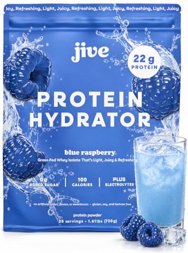 Jive Clear Protein Powder - 22g Grass-Fed Whey Isolate, 25 Servings - Blue Raspberry - 895mg of Electrolytes - Zero Added Sugar - Clear Drink Protein Water & Juice