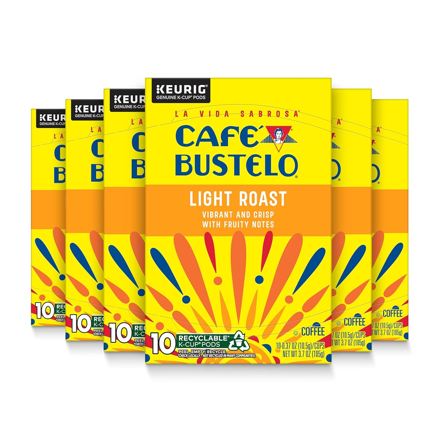 Cafe Bustelo Light Roast Coffee, 10 Ct. K-Cup pods (Pack of 6)