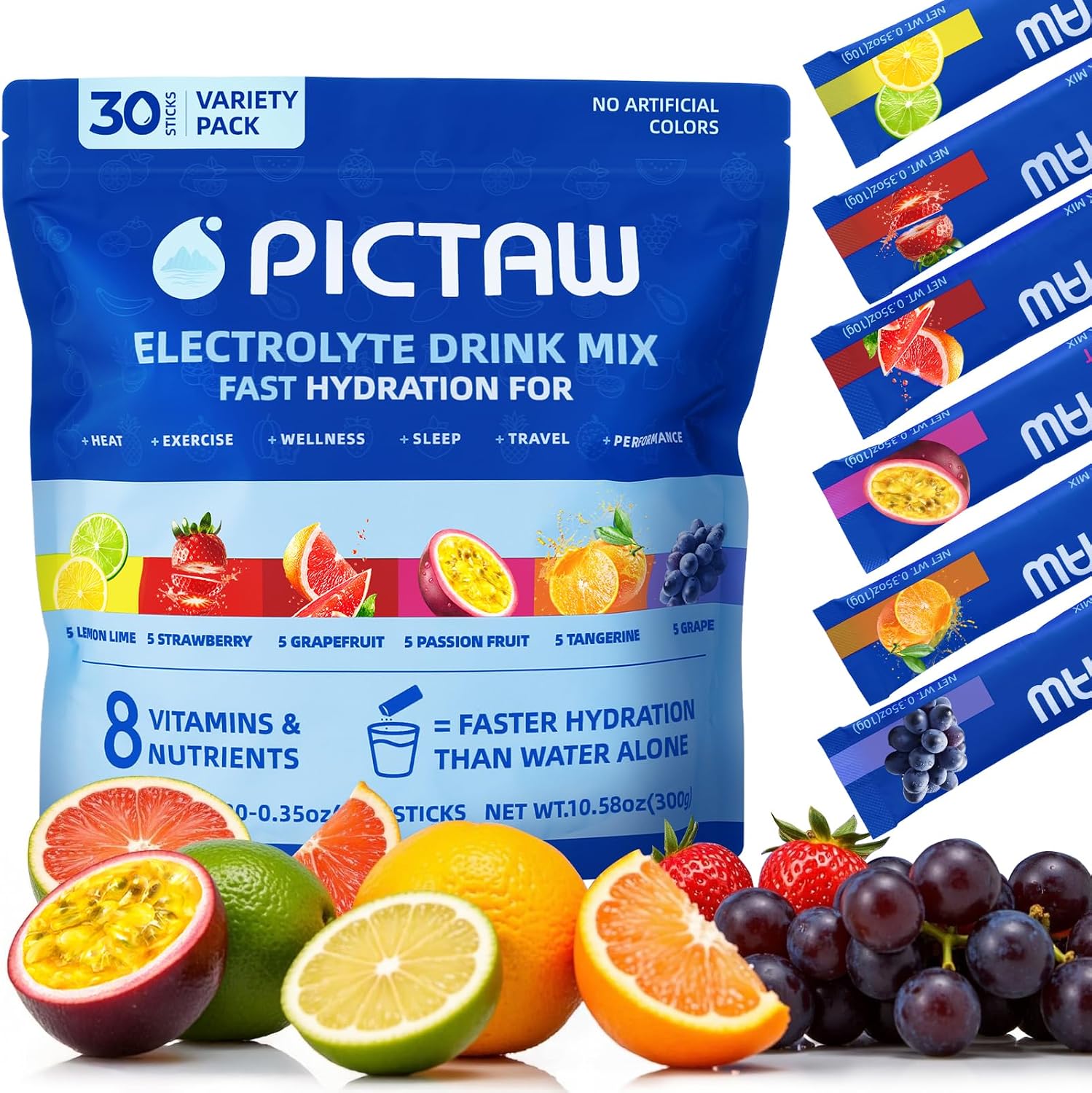 Electrolytes Powder Packets - Hydration Packets, Liquid Daily IV Hydrate Packets for Dehydration Relief and Rehydration Portable, Instant Electrolyte Drink Mix NonGMO 10.58oz 300g (Variety 30 Packets)