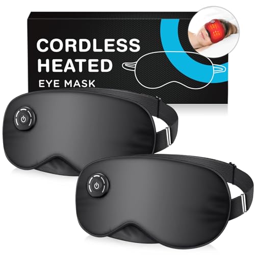 Heated Eye Mask Cordless, USB Eyes Heating Pad, Mask with Temperature Control, Electric Warm Eye Compress for Dry Eyes, Blepharitis, Chalazion, Gift for Men Women(Pack of 2)