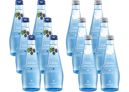 Clearly Canadian Sparkling Flavored Water, 11 oz Glass Bottles  Variety of Refreshing Flavors, Premium Carbonated Beverage, Available in 12-Pack and 24-Pack Options (12 Pack, Sparkling/Blackberry)