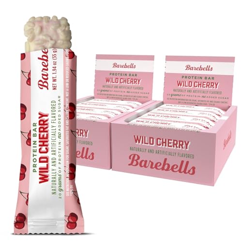 Barebells Protein Bars Wild Cherry - 24 bars (2 Packs of 12) - 1.9oz Bars - Protein Snacks with 20g of High Protein - White Chocolate Protein Bar with 1g of Total Sugars - On The Go Protein Snack & Breakfast Bars