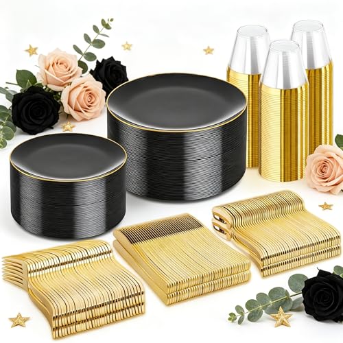 WDF 300PCS Black and Gold Plates