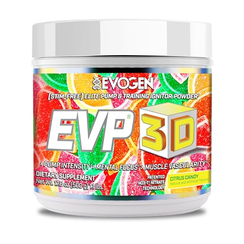 Evogen EVP 3D - Stim Free Pre Workout Powder for Men & Women | Sugar Free Non Stim Preworkout with Beta Alanine and Creatine for Energy & Pump | Citrus Candy | 40 Servings