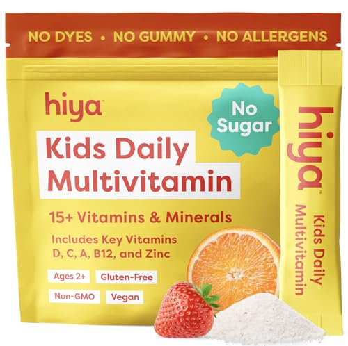 Hiya Kids Multivitamin  15+ Essential Vitamins & Minerals with Fruits & Veggies for Ages 2+, Supports Growth, Development & Immune, 0g Sugar  20 Stick Packs for Toddlers & Kids