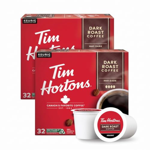 Tim Hortons Dark Roast Coffee, Single-Serve K-Cup Pods Compatible with Keurig Brewers, 32ct K-Cups,Red (Pack of 2)