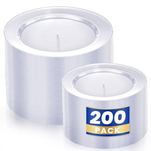 WDF 200PCS Clear Plastic Plates for Party - Heavy Duty Clear Disposable Plates - 100 x 10"Dinner Plate and 100 x 7" Dessert/Cake Plastic Plate for Weddings/Traval/Party/BBQ/Events