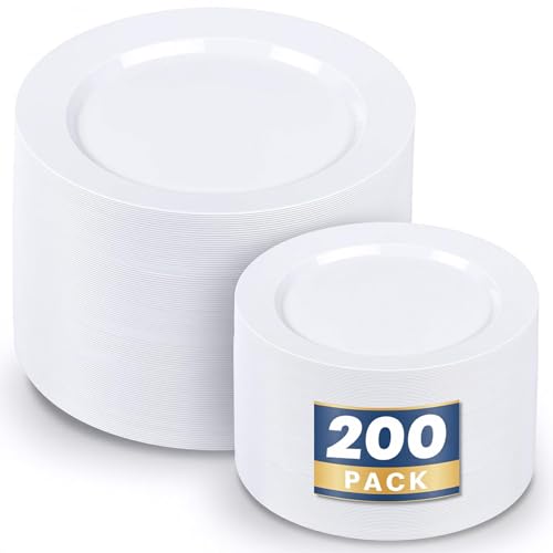 WDF 200pcs White Plastic Plates