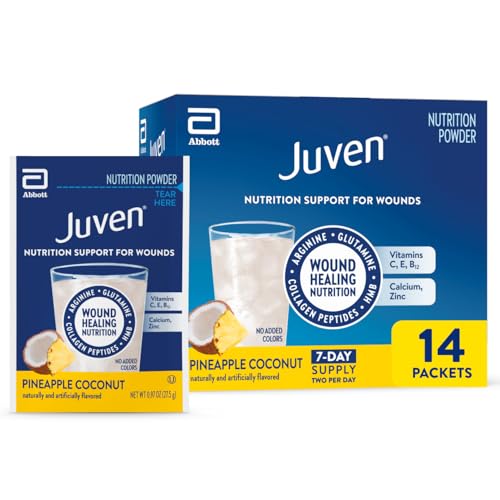 Juven Therapeutic Nutrition Drink Powder Including Collagen Peptides, Amino Acids, and HMB for Wound Healing Support, Pineapple Coconut, 14 Packets