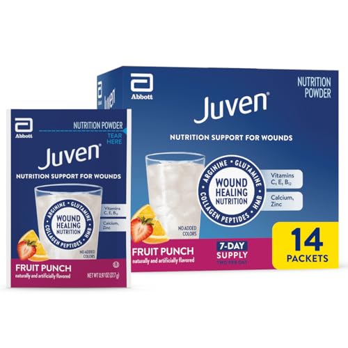 Juven Therapeutic Nutrition Drink Powder Including Collagen Peptides, Amino Acids, and HMB for Wound Healing Support, Fruit Punch, 14 Packets