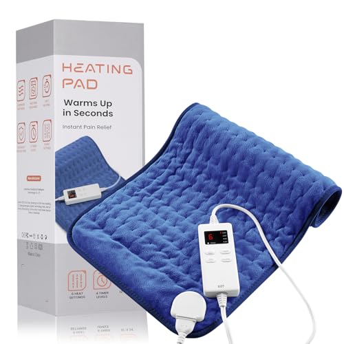 Heating Pad for Back Pain Relief & Period Cramps, KOT Heating Pad for Neck and Shoulders and Back, 6 Heat Settings Portable Heated Pad, Christmas Birthday Gifts for Women Men, 12" x 24"