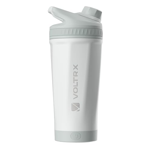 VOLTRX ChillMix Shaker Bottle Insulated Stainless Steel - USB C Rechargeable Electric Protein Shake Mixer, Shaker Cups for Protein Shakes and Meal Replacement, Ice White, 16 oz